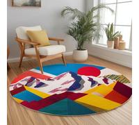 Tapis Rond de Salon Antidérapant 120 cm, Tapis Rond Lavable Coloré Montagnes Géométrique Lune - Moquette Doux à Poil Court Minimalisme pour Cuisine Buanderie Salle à Manger Chambre à Coucher