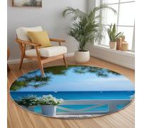 Tapis Rond de Salon Antidérapant 120 cm, Tapis Rond Lavable Océan Voilier Pin Fleur - Moquette Doux à Poil Court Photographie de Nature pour Cuisine Buanderie Salle à Manger Chambre à Coucher