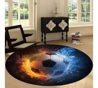 Tapis Rond de Salon Antidérapant 160 cm, Tapis Lavable en Machine Glace Feu Football Sports Rayures - Moquette Lmprimé Doux à Poil Court Art Abstrait pour Salle à Manger Chambre d’Enfant Nurserie