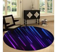 Tapis Rond de Salon Antidérapant 160 cm, Tapis Rond Lavable Science Fiction Abstrait Néon Rayures - Moquette Futurisme Doux à Poil Court pour Cuisine Buanderie Salle à Manger Chambre à Coucher