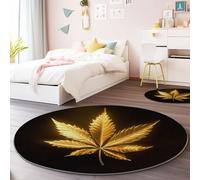 Tapis Rond de Salon Décoration 150 cm, Noir Or Antidérapant Lavable en Machine Tapis Rond Imprimé en Flanelle Moderne Luxe Feuilles De Cannabis - pour Cuisine Chambre Entrée Intérieur