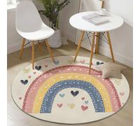 Tapis Rond De Salon Dessin Animé Arc-en-Ciel Amour pour Chambre Salle A Manger Rose Lavable en Machine Et Poil Court Tapis Rond Chambre avec Dos Antidérapant 120 Cm - Facile À Nettoyer