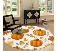 Tapis Rond de Salon Lavable 100 cm, Tapis Rond Interieur Dessin Animé - Moquette Moderne Antidérapant Peint Main Nourriture Citrouille Feuilles pour Chambre à Coucher Chambre d'enfant Salle de Jeu