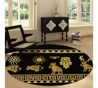 Tapis Rond de Salon Lavable 120 cm Sud Ouest, Tapis Rond Interieur Impression Traditionnel Géométrique Soleil Poisson - Moquette Moderne Doux Antidérapant pour Salon Chambre à Coucher Chambre d'enfant