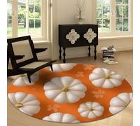 Tapis Rond de Salon Lavable 150 cm, Tapis Rond Interieur Dessin Animé - Moquette Moderne Doux Antidérapant Orange Nourriture Citrouille Rayures pour Chambre à Coucher Chambre d'enfant Salle de Jeu