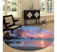 Tapis Rond de Salon Lavable 160 cm, Tapis Rond Interieur Onirique - Moquette Moderne Doux Antidérapant Univers Étoiles Plage Astronaute pour Salon Chambre à Coucher Chambre d'enfant Salle de Jeu