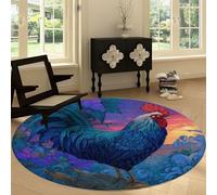Tapis Rond de Salon Lavable 180 cm Transitionnel, Tapis Rond Interieur Impression Animaux Coqs Plumes Fleurs - Moquette Moderne Doux Antidérapant pour Salon Chambre à Coucher Canapé Chambre d'enfant