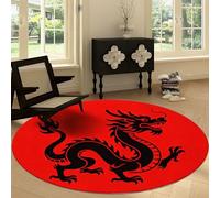 Tapis Rond de Salon Lavable 200 cm Minimalisme, Tapis Rond Interieur Impression Animaux Dragon Oriental - Moquette Moderne Doux Antidérapant pour Salon Chambre à Coucher Canapé Chambre d'enfant