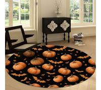 Tapis Rond de Salon Lavable 200 cm, Tapis Rond Interieur Dessin Animé - Moquette Moderne Doux Antidérapant Nourriture Citrouille Chauve Souris pour Chambre à Coucher Chambre d'enfant Salle de Jeu