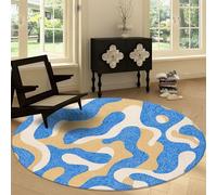 Tapis Rond de Salon Lavable Art Abstrait, Tapis de Sol 100 cm Moquette Antidérapant Géométrique Vagues Rayures pour Chambre Cuisine Balcon Terrasse Salon Salle à Manger Intérieur Extérieur