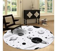 Tapis Rond de Salon Lavable Minimalisme, Tapis de Antidérapant 100 cm Moquette de Sol Dessin Animé Univers Étoiles Rayures pour Chambre Cuisine Balcon Terrasse Salon Salle à Manger Intérieur Extérieur