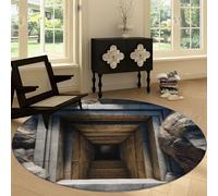 Tapis Rond de Salon Lavable Moderne, Tapis de Sol 150 cm Moquette Antidérapant Géométrique Grec Architecture Tunnel pour Chambre Cuisine Balcon Terrasse Salon Salle à Manger Intérieur Extérieur