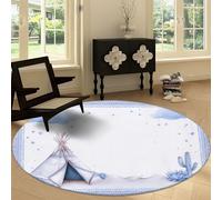 Tapis Rond de Salon Lavable Princesse, Tapis de Antidérapant 100 cm Moquette Sol Dessin Animé Désert Plantes Nuages pour Chambre Cuisine Balcon Terrasse Salon Salle à Manger Intérieur Extérieur