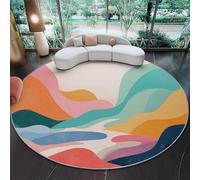 Tapis Rond de Salon Luxe Fraîcheur géométrique du Paysage pour Salle à Manger Bureau Lavable en Machine et Poil Court 100 cm (Round) Tapis Chambre avec Dos Antidérapant Multicolore