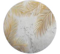 Tapis Rond de Salon Luxe Palm Leaves Luxury Tropical pour Salle à Manger Bureau Lavable en Machine et Poil Court 100 cm (Round) Tapis Chambre avec Dos Antidérapant Or
