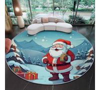Tapis Rond De Salon Noël Père Noël Coffret Cadeau pour Chambre Salle A Manger Rouge Lavable en Machine Et Poil Court Tapis Rond Chambre avec Dos Antidérapant 60 Cm - Facile À Nettoyer