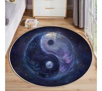 Tapis Rond de Style cosmologie Vortex du Ciel étoilé, 80cm Tapis Chambre avec Bords Cousus, Antidérapant Doux Rugs Chambre, Lavable Rug de Salon, pour Bureau L'intérieur (Bleu-Violet)