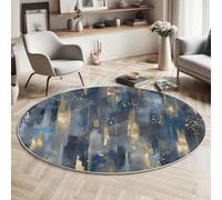 Tapis Rond de Traits Verticaux, Tapis Poil Court Résumé Moderne avec Bords Cousus, Antidérapant Lavable Carpet Descente de Lit pour Salon Chambre Salle a Manger Décor - 80cm, Gris Bleu