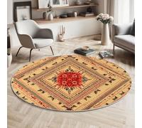 Tapis Rond Déco, Impression de Traditionnel Géométrique Losange Floral Interieur Antidérapant Tapis Chambre Salle de Jeux pour Enfants, Moquette Doux Absorbant, Beige, 160cm