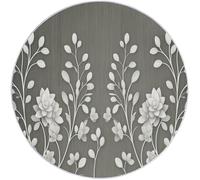Tapis Rond Décoratif à Poils Ras 160 cm, Flanelle Antidérapante et Lavable Fleurs Et Cœurs Simples Et Délicats Modèle, Parfait pour Chambre Salon Balcon et Terrasse - Gris