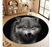 Tapis Rond Décoration Minimalisme Réaliste Animaux Loup, 80 cm Noir Tapis Rond Antidérapant Lavable en Machine pour Usage Interieur et Extérieur Salon et Chambre à Coucher