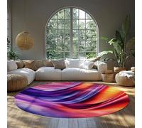 Tapis Rond Dégradé Vague - Doux mélange Violet et Orange, antidérapant et Lavable pour Chambre de bébé 160cm