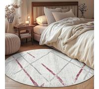 Tapis Rond,Design géométrique Moderne Gris, Rouge, ø 160 cm, Personnalisable Tapis Fauteuil Pouf Salon Décoration Chambre Adulte ou Ado,