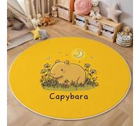 Tapis Rond, Design Minimaliste Lune du Capybara, pour Salon, Salle à Manger ou Chambre d'enfant,Tapis Doux et Moelleux pour la Chambre à Coucher(Jaune,60cm)