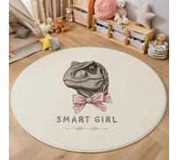 Tapis Rond Dessin Animé Amusant Lavable Machine, Beige Tapis Imprimé Dinosaures Arcs Antidérapant Absorbant, pour Salon Chambre Salle à Manger Nursery Salle de Jeux, 120cm