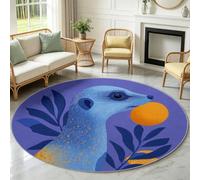 Tapis Rond Dessin Animé Animal Salon Poil Ras Doux Lavable Machine 100 cm | Antidérapant Ne Peluche Pas, Résistant Tapis - Suricate Plante Feuille Pour Cuisine, Chambre à Coucher, Bureau, Violet