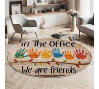 Tapis Rond Dessiné À La Main Enfantin Salon, Tapis de Sol Décoration Imprimé Empreintes De Mains Branches d'arbre Mots, Doux Antidérapant Coloré Moquette, pour Salle à Manger, Chambre d’Enfant 180cm