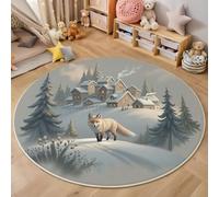 Tapis Rond Dessins Animés Contes De Fées Salon Lavable en Machine, Blanc Tapis de Sol Décoration Renard Maison Facile À Nettoyer Antidérapant, pour Salon Chambre Balcon Terrasse 160cm