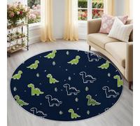 Tapis Rond Dessins animés de Dinosaures pour s'amuser Décoration d'intérieur élégante 100 cm (Round) Lavable - Poils Courts Doux et antidérapant - pour Chambre à Coucher,Familles Parents-enfantsVert