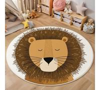 Tapis Rond Dessins d'enfants Tapis à Poil Court Visage De Lion Antidérapant, Lavable pour Chambre à Coucher, Salle à Manger, Dortoir, Descente de lit Decoration, 180cm, Brun