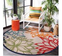 Tapis rond d'extérieur Ø150cm tissé kilim bleu et beige CHIMEKO