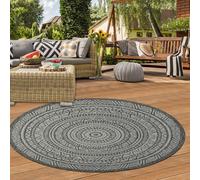 Tapis rond d'extérieur à motifs ethniques - Anthracite et noir élégants