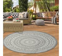 Tapis rond d'extérieur à motifs ethniques - gris et blanc intemporels, élégant