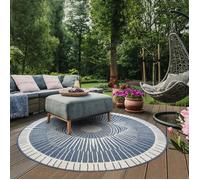 Tapis rond d'extérieur, kilim reversible Ø240cm LYN2 B ROND REVERSIBLE bleu et crème