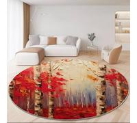 Tapis Rond Diamètre 100 cm, imprimé Peinture à l'huile Forêt de bouleaux Nature, Tapis de Sol Décoration Antidérapant pour Salon Chambre Cuisine Salle à Manger Intérieur Coloré