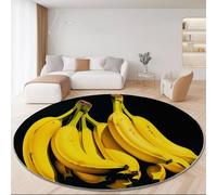 Tapis Rond Diamètre 100 cm, imprimé Photographie Gros Plan Banane, Tapis de Sol Décoration Antidérapant pour Salon Chambre Cuisine Salle à Manger Intérieur Jaune Noir