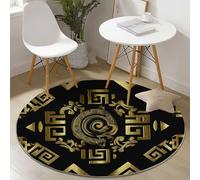 Tapis Rond Diamètre 100 cm, Style Sombre Personnages Design, Or Noir Doux Matière Flanelle Confortable, Antidérapant Lavable Tapis de Salon, Convient pour Bureau L'intérieur Décorer