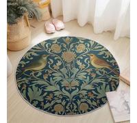 Tapis Rond Diamètre 100 cm, Style William Morris Animal Fleur Design, Multicolore Flanelle Rond Tapis Doux Résistant, Lavable Antidérapant pour Chambre à Coucher Salle à Manger