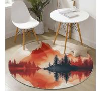 Tapis Rond Diamètre 120 cm, Encre Taché Peinture de Paysage Design, Rouge Noir Doux Matière Flanelle Confortable, Antidérapant Lavable Tapis de Salon, Convient pour Bureau L'intérieur Décorer