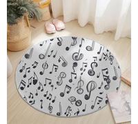 Tapis Rond Diamètre 120 cm, Simple Éléments musicaux Notes Design, Noir Blanc Flanelle Rond Tapis Doux Résistant, Lavable Antidérapant pour Chambre à Coucher Salle à Manger