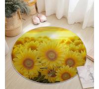 Tapis Rond Diamètre 140 cm, Paysage Champ de tournesols Coucher de Soleil Design, Multicolore Flanelle Rond Tapis Doux Résistant, Lavable Antidérapant pour Chambre à Coucher Salle à Manger
