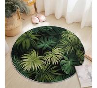 Tapis Rond Diamètre 160 cm, Gros Plan Feuilles Tropicales Palmiers Monstera Design, Vert Noir Flanelle Rond Tapis Doux Résistant, Lavable Antidérapant pour Chambre à Coucher Salle à Manger