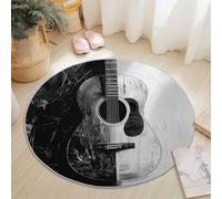 Tapis Rond Diamètre 80 cm, Peinture Éléments musicaux Guitare Design, Noir Blanc Flanelle Rond Tapis Doux Résistant, Lavable Antidérapant pour Chambre à Coucher Salle à Manger