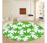 Tapis Rond d'Intérieur Blanc Imprimé Antidérapant et Lavable 100 cm - Impression Simple d'une Feuille Marijuana Tapis Antidérapant et résistant, Moquette Rond à Poils Courts Doux pour Salon & Chambre