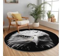Tapis Rond D'Intérieur Blanc Imprimé Antidérapant Et Lavable 180 Cm Réaliste Aigle Plumes Tapis Antidérapant Et Résistant, Moquette Rond À Poils Courts Doux pour Salle À Manger, Salon & Chambre