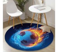 Tapis Rond D'Intérieur Bleu Imprimé Antidérapant Et Lavable 60 Cm Sports Football Flamme Tapis Antidérapant Et Résistant, Moquette Rond À Poils Courts Doux pour Salle À Manger, Salon & Chambre